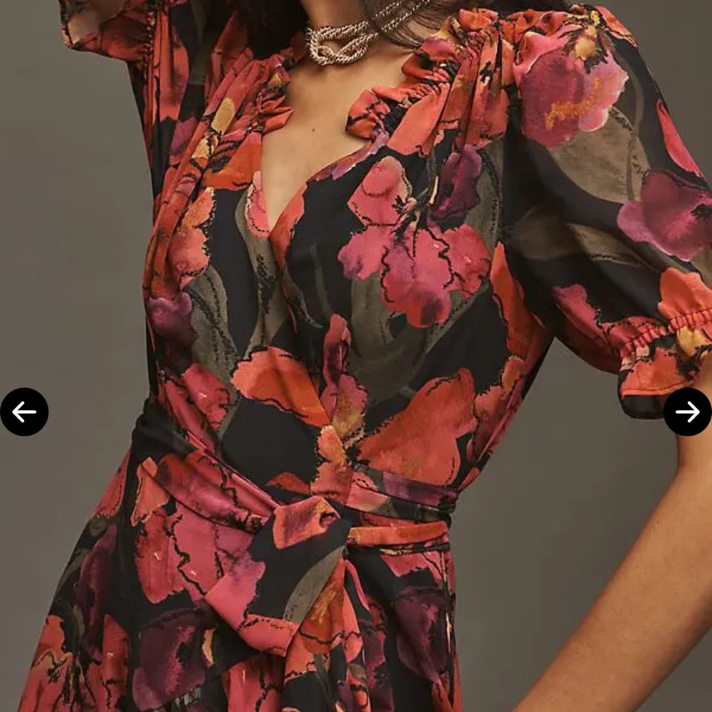 Hutch Black and Pink Floral Midi Dress